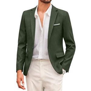 COOFANDY Veste de costume pour homme - Veste sportive - Loisirs - Blazer - Coupe droite - Costume pour homme - Un bouton - Affaires, vert foncé, XL (COOFANDY EU, neuf)
