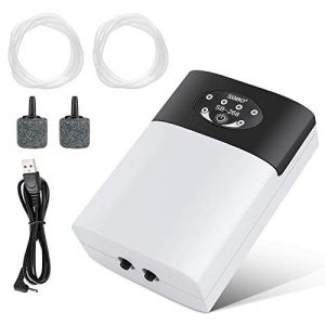 IWILCS Pompe à air daquarium, Pompe à air portative daquarium, Pompe à oxygène USB, Bulleur Aquarium Silencieux, Pompe à air à oxygène, débit de 2 * 3L / Min, 2 Sorties dair (YAOZHIRONGIOASPD, neuf)