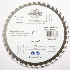 Eisenwolf Lame de scie circulaire 190 x 16 mm entièrement trempée et tendue, durable et résistante, pour bois, avec 40 dents TCT inclinées et découpes laser pour réduire le bruit (Eisenwolf, neuf)