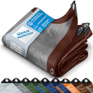 KARAT - Bâche de Protection - Tarpaulin étanche, résistant à la déchirure - Bâche avec Oeillets Inoxydable - Couverture extérieure pour travaux - Epaisse densité 80 g/m², Brun-Argent 8x14 m (Velvet Trading, neuf)