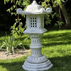 Grande Lanterne Japonaise en Pierre Lampe Japonaise Feng Shui 97 cm / 75 kg - Montage en 4 parties - Passe-câble de 20 mm - Résistant aux intempéries et au gel jusqu'à -30°C (MaisonEtJardin, neuf)