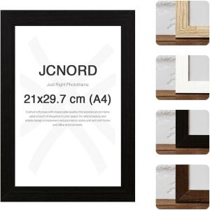 JCNORD Cadre Photo en Bois MDF Noir de A4 Avec Verre Plexi Incassable | Cadre Photo Moderne Pour Murs et Tables (Frame more, neuf)