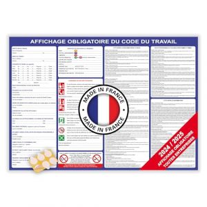 Affichage obligatoire entreprise code du travail 2024 2025 - Affichage réglementaire entreprise - Panneau affichage obligatoire entreprise format A2 pour écriture permanente + pastilles adhésives (Bon'impression, neuf)