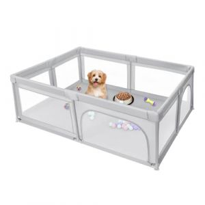 Parc Bébé,Modulable,Grand parc pour enfant en bas âge,Parc bebe pliable Parc pour bébé grande avec filet respirant et fermeture éclair-205 * 147 * 66cm-Gris clair (Hechheu, neuf)