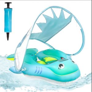 ACTOYS Bouee Bebe, Baby Float Bouée pour Bébé, Bouee Enfant, Bouee Pisicne Bebe, Bouee Bebe avec Pare Soleil, Bouée pour Enfant, Bouée de Natation Gonflable (Requin Vert, S : 3-12 Mois) (FEYUZ, neuf)