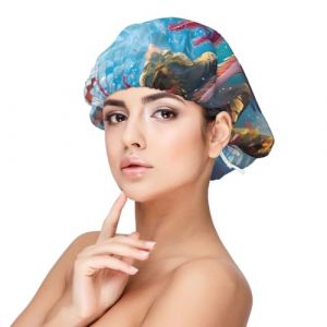 Joli bonnet sous-marin Axolotl en satin de soie pour dormir, double couche r&eacute;glable, &eacute;lastique, bonnet de nuit pour femme, cheveux boucl&eacute;s, noir (JQMY-EU, neuf)