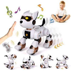 Joellfuner Chien Robot Intelligent, RC Robot Chien, Chien Intelligent Télécommandé avec Voix Chant Programme, Robot programmable Interactif Capable Danse (Jaune) (TORYODOR ETRADE, neuf)