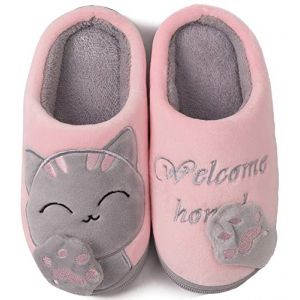 ChayChax Mignon Dessin Animé Chaussons Maison Mixte Enfant Hommes Femmes Hiver Peluche Douce Pantoufle d'intérieur Confort Chaud Coton Chaussures Maison,Rose Gris,33/34 EU=Fabricant 34/35(240) (Yooeenn, neuf)