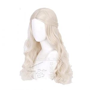 Perruque de cosplay anime La Reine Blanche Alice au pays des merveilles Cosplay Femme Or Blanc Perruque Cosplay Anime Cosplay Perruque synthétique résistante à la chaleur (qiu lai shan mao hang, neuf)