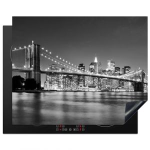 KitchenYeah&copy; Protection Plaque Induction 65x52 cm Protege Deco Cuisine Cache Prot&egrave;ge De Cuisson Accessoires New York - Pont - Brooklyn - Noir et blanc - Architecture (KitchenYeah, neuf)
