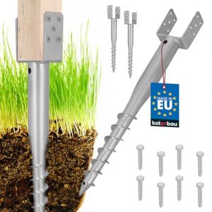 KOTARBAU&reg; Lot de 2 supports de poteau en U &agrave; visser - 100 x 720 mm - En acier galvanis&eacute; - Douille &agrave; enfoncer - Douille de sol - Base de poteau - Boulons en U - Piquet de terre - Ancrage - Tige de mise (KOTARBAU, neuf)