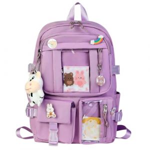 HORHEAR Sac &agrave; dos Kawaii pour L'&eacute;cole, Sac &agrave; dos Mignon avec Accessoires Kawaii, Broche et Pendentif,Animal en Peluche(Style-2-Bleu profond) (HORHEAR-EU, neuf)