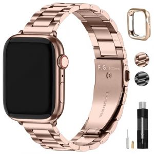Fullmosa Bracelet compatible avec Apple Watch 40mm 41mm 38mm,Femme Bracelet iWatch en acier inoxydable pour Apple Watch Se Se 2 Series 9/8/7/6/5/4/3/2/1,Or rose (Fullmosa FR, neuf)