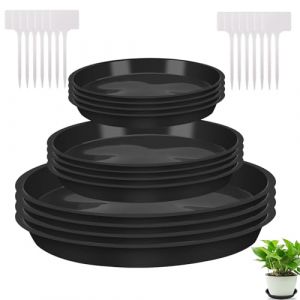 Soucoupes pour Plantes,12 Pcs Coupelle Pot de Fleur Soucoupe Pot Fleur Plastique Soucoupes Pots de Fleurs Pot de Fleur Rond Dessous de Verre avec Étiquettes pour Plantes D'intérieur et D'extérieur (HONGJOY, neuf)