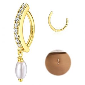 Morfetto Piercing Nombril Or Acier Chirurgical Inoxydable - Clicker Piercing Au Nombril Pendant Anneau Doré CZ Anneau de Ventre Pour Femmes 14G 10mm D'Or-Perle (Morfetto Jewelry, neuf)