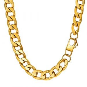 PROSTEEL Cha&icirc;ne Homme Dor&eacute;e Longue 76cm Maille Gourmette Collier Plaqu&eacute; Or 18 Carats 13mm Cuban Chain Necklace (Prosteel Jewellery, neuf)