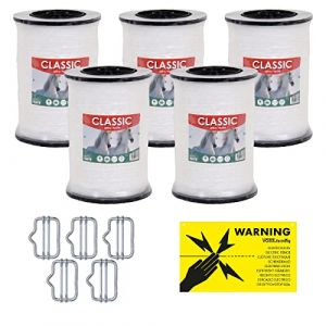 VOSS.farming 5X Ruban pour clôture électrique Classic, pour Paddocks, 40 mm, 200 m, avec conducteurs 8X 0.16 INOX, Couleur Blanche (cloture-electrique-expert, neuf)