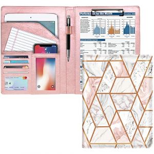 WAVEYU Porte-documents avec porte-bloc au format A4/lettre, portfolio en cuir pour les conférences et l’organisation des documents, pochette pour documents, marbre rose (Fast Media Ships From USA, neuf)