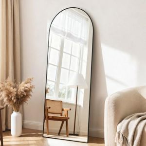 Vortisys Miroir sur Pied 160 x 50cm, Miroir Arqué sur Pied à Poser au Sol, Cadre en Alliage d’Aluminium, Verre Trempé, Design Arche pour Chambre, Salon et Entrée (Mobile Morning Trading, neuf)