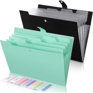 SKYDUE Lot de 2 trieurs à soufflets, système de classeur, porte-documents A4, avec étiquettes, classeur à 5 compartiments, pour bureau, école, vert et noir (SKYDUE-EU, neuf)