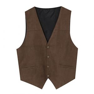 Beokeuioe Veste en cuir pour hommes - Veste de loisirs en velours en daim brun - Boutons-pression - Style vintage, moyen&acirc;geux, cowboy, motard, trucker - Veste de mariage, A1 marron, M (Rigyehko, neuf)