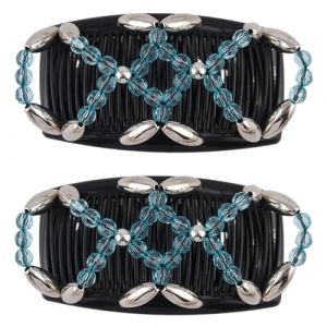 AIYVELU 2 pcs set beaded magic hair comb, elastic hair clips crystal beads, magic elastic hair clips stretchable hair comb double clip magic hair comb womens girls hair accessories (LJt3379, neuf)