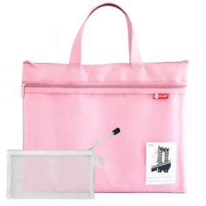 Pochette Document Zippée A4, 2 Pièces Sacoche Porte Documents a4 Document Sac Étanche Avec Poignée Double Couche Pochette Document Fournitures de Bureau pour Étudiants (Rose) (My Smart Choice 5, neuf)