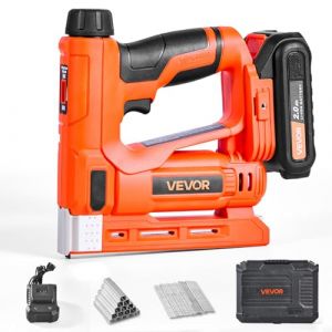 VEVOR Agrafeuse Cloueuse &Eacute;lectrique 2-en-1, Cloueur Calibre 18, 15 mm, avec 1000 Clous et 1000 Agrafes, Poign&eacute;e en Caoutchouc Antid&eacute;rapante, avec Batterie et Chargeur, pour Travail du Bois, Orange (VEVOR Direct Store FR, neuf)