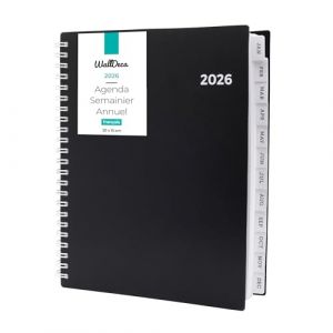 WallDeca Agenda Journalier 2026, Planner 2026 Scolaire et Familial, Semainier et Planificateur Hebdomadaire Mensuel, Agenda Professionnel &agrave; Spirale pour Fille et L&rsquo;&Eacute;tudiant (20 x 15 cm, Fran&ccedil;ais) (MAU Brands - Europe, neuf)