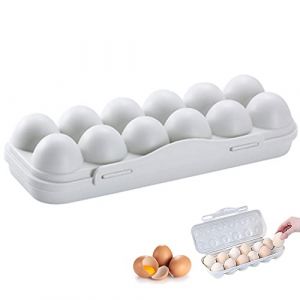 12 Grille Boîte de Rangement d'Oeufs, Boite a Oeufs en Plastique, Conteneur de Stockage D'oeufs, Boîte à œufs Réfrigérateur, Portable Empilable Conteneur d'Oeufs avec Couvercle pour Protect Egg Fresh (Wqajly, neuf)