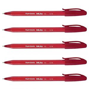 PAPER:MATE Lot de 5 Stylos bille InkJoy 100 Triangulaire à capuchon Pte Moy. Rouge (BigWhiteRabbit, neuf)