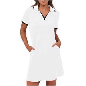 BFSWL Robe polo à manches courtes pour femme - Longueur genou - Robe de sport - Robe d'été - Robe de golf - Couleur unie - Robe de tennis à revers - Mini robe de tennis courte avec poches - Robe pour (hubei yuxichu shangmao youxian gongsi, neuf)