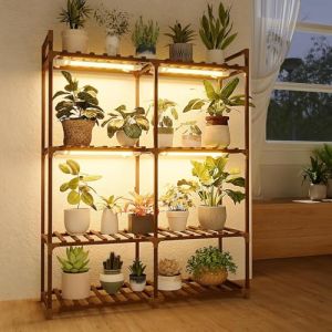 Bamworld Support Plantes Interieur avec Lampe LED, Porte Plante Interieur 8 Niveaux en Bois, Support Plante Moderne pour Salon et Balcon, &Eacute;tag&egrave;re de Culture avec &Eacute;clairage (Bamworld, neuf)