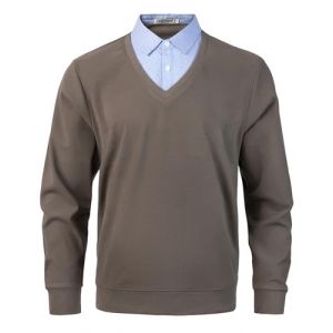 Oralidera Pull Faux col Chemise pour Homme Automne Hiver Pull Homme Empi&egrave;cement Col Chandails Pulls en Maille &agrave; Manches Longues, Kaki, XL (Oralidera, neuf)