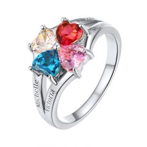 Custom4U Bague Argent Femme 4 Pr&eacute;noms Gravure Anneau Alliance Grav&eacute; Pierres de Naissance Bijoux Vintage Cadeau Femme Fille Grand-m&egrave;re (Custom4U Store, neuf)
