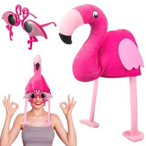 Neer Set de 2 Chapeau et Lunettes de Carnaval Chapeau de Fête de Fantaisie Lunettes de Soleil de Déguisement Accessoires de Costume de Cosplay pour Accessoires de Photo (Flamant) (hyedengfine, neuf)