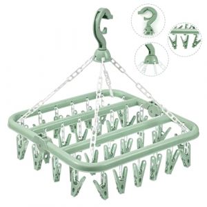 Etendoir Chaussette, Étendoir à Linge à Suspendre avec 32 Pinces, Etendoir Linge Interieur Extérieur Suspendre, Sechoir a Linge Rotatif Pliant, pour Chaussettes,Sous-Vêtements et Petits Vêtements,Bleu (RedOceansM, neuf)