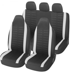 upgrade4cars Housse de Siege Voiture Appui Tête Intégré Universelle Noir Gris | Ensemble de Housses Siège Auto Universel | Couvre Sieges pour Avant et Arrière (upgrade4cars, neuf)