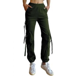 Nuofengkudu Femme Sarouel Cargo Pantalon Resserré Cheville Elastique Taille Haute 5 Poches Jogging Pants Fuseau Travail Pantalons Stretch Ado Y2K Decontracte Sport Mode Casual Punk Gothique Vert L (better Life, neuf)