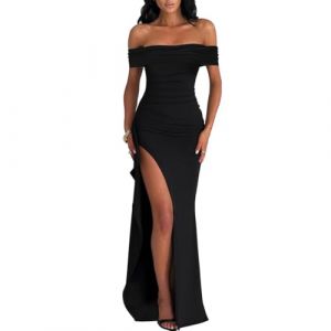 XIWCAFC Robe de Soir&eacute;e Cocktail Femm Robe Longue Sexy Slim Bodycon Epaules D&eacute;nud&eacute;es Fendue Maxi RobeFemme &Eacute;l&eacute;gant Couleur Unie Robes de F&ecirc;te Longue Robes de Gala pour Mariage Party Bal (Noir M) (suzhouxiwangchanganshangmaoyouxiangongsi, neuf)