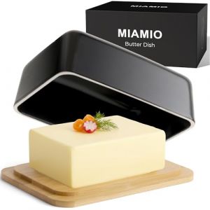 MIAMIO - Beurrier avec Couvercle pour Comptoir (620 ml) Beurriers en Céramique / Support à Beurre et Contenant avec Couvercle en Bambou, Beurrier pour Réfrigérateur (Blochergroup FR, neuf)