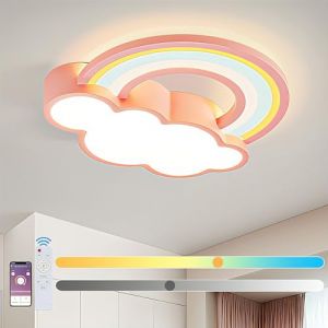 KZT LED Lampe de Plafond Dimmable avec Télécommande 48W Plafonnier Nuage Arc-En-Ciel Éclairage de Plafond Moderne Garçon Et Fille Chambre D'enfants pour Chambre à Coucher Salon Bureau Hôtels, Rose (Partn, neuf)