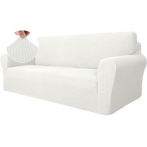 Ystyle Housse Canapé 3 Places avec Accoudoirs, Extensible Housses de Canapé, Universelle Housse Canape Protection Chat Chiens Griffures, Housse Fauteuil Antidérapante, Blanc (YSTYLE HOME, neuf)