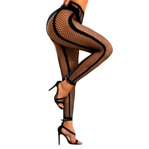 Buitifo Collants R&eacute;sille Femme Sexy Collant R&eacute;sille Pied Nu en R&eacute;sille Collants &agrave; Taille Haute Stripe pour Femmes(Black T1,Taille unique) (Buitifo EU, neuf)