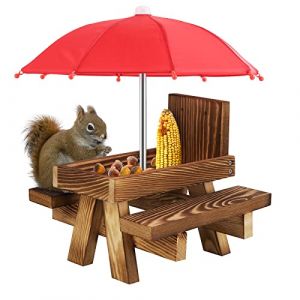 Mangeoire pour &eacute;cureuil avec parapluie, mangeoire amusante en bois avec support durable pour &eacute;pis de ma&iuml;s, bo&icirc;te de rangement pour nourriture sauvage, d&eacute;coration de jardin pour tamias, animaux (Yumech, neuf)