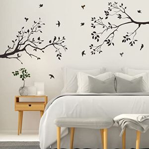 Runtoo Stickers Muraux Branche Arbre Noir Autocollant Mural Oiseaux Feuilles Plantes Deco Stickers Salon Cuisine Chambre Enfants Bébé Décoration (Decalplanet-EU, neuf)