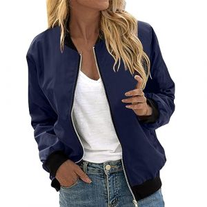 RUIRUILICO Veste Femme Mi Saison Décontracté 2025 Automne Bomber Classique Manche Longue Veste de Sport Ample Léger Blouson Couleur Unie (RUIRUILICO(UP TO 50% OFF!), neuf)