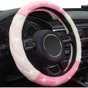 Couvre-Volant Mayco Bell Diamond pour Femmes, Couvre-Volant de Voiture Bling Bling, Voiture Universelle 15 Pouces avec Cristal de Diamant (Rose Blanc) (Haoweier, neuf)