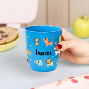 Wanapix | Gobelet en Plastique pour Enfants | Gobelet Personnalis&eacute; avec Nom |Verre Plastique Incassable Personnalis&eacute; |Coll&egrave;ge/P&eacute;pini&egrave;re/Maternelle | Sans BPA | Mug Enfant | 300 ml | Animaux Jungle (Wanapix, neuf)