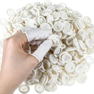 GGUFAY 200 pcs Doigtiers en Latex, Couvre-Doigts Gants en Latex Protège Doigt Protecteur de Bout des Doigts pour Doigt Blessé, Doigt Fissuré, Nail Art, DIY, Artisanat (Blanc) (Rfervgauk, neuf)